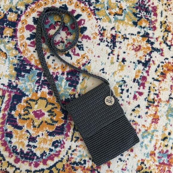 The Sak Handbags - The Sak Crochet Crossbody Bag Boho Beach Vacation Travel Zip Top Flap Cover Gray